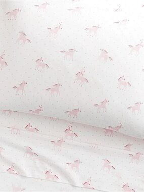 Pottery Barn Kids Organic Cotton Rainbow Unicorn Pink Dots Full Sheet Set